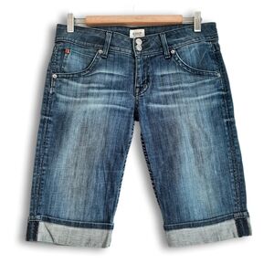 HUDSON Jeans Cuffed Long Shorts Blue Distressed Denim Women's Sz 28